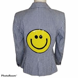 HipChik Couture Smiley Face Gingham Blazer Size 8